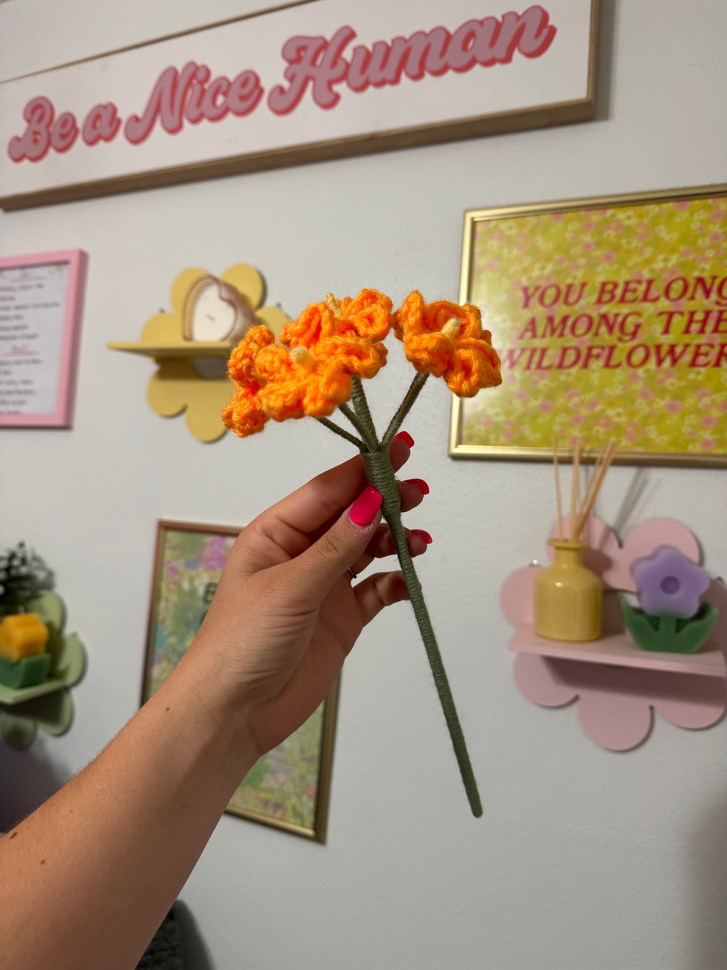 Crochet Orange Forget Me Not Flower