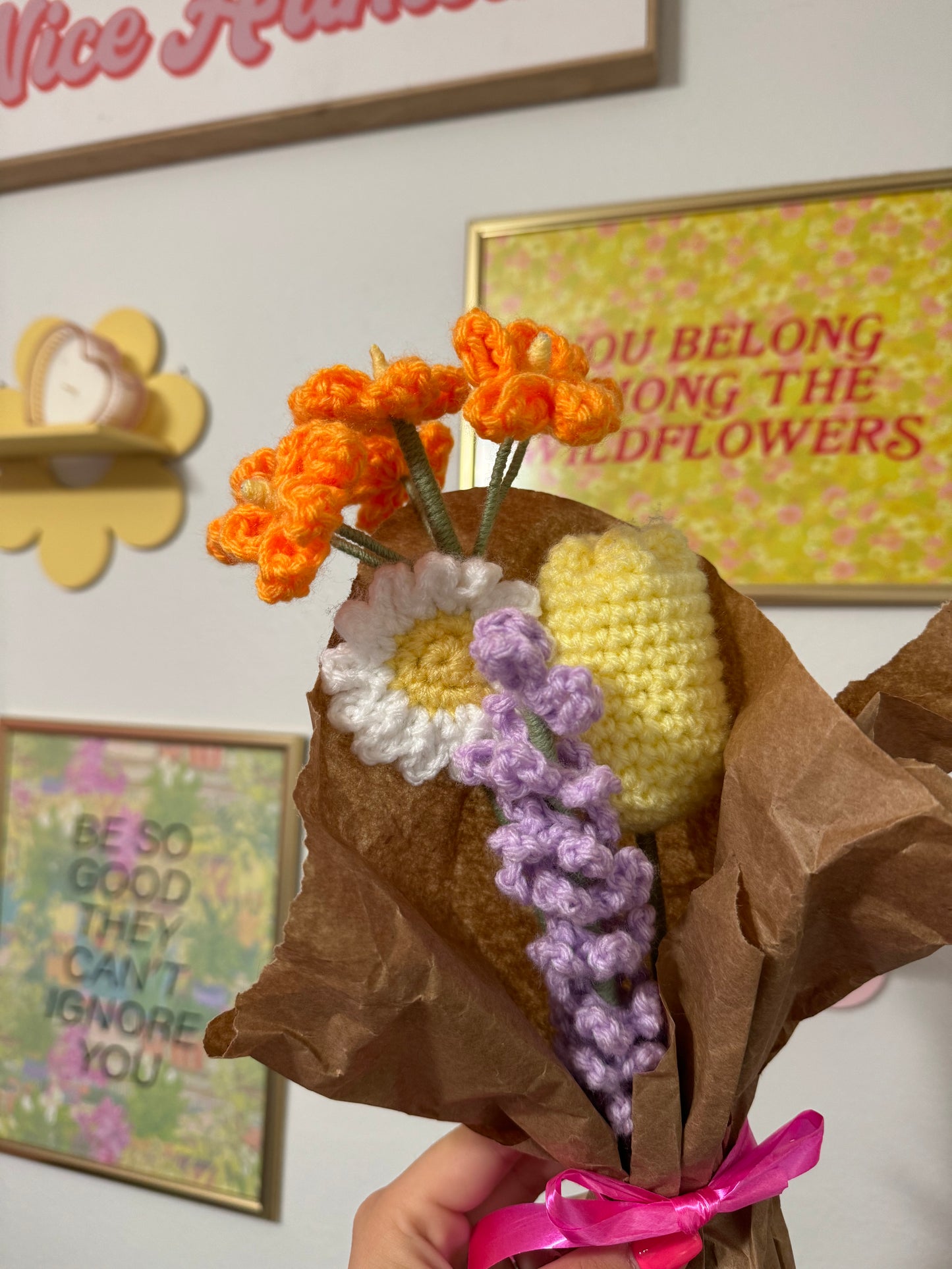 Crochet Orange Forget Me Not Flower