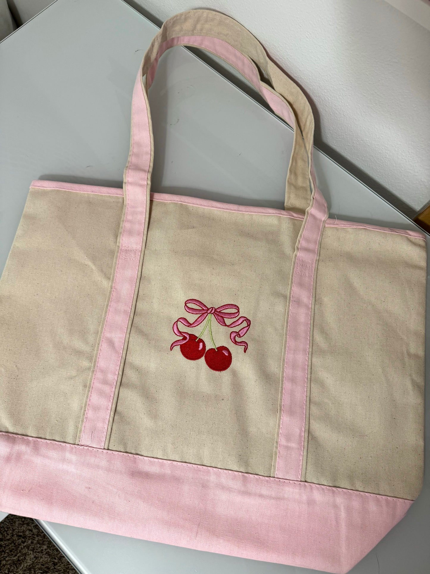 Bow Cherry Pink Tote Bag