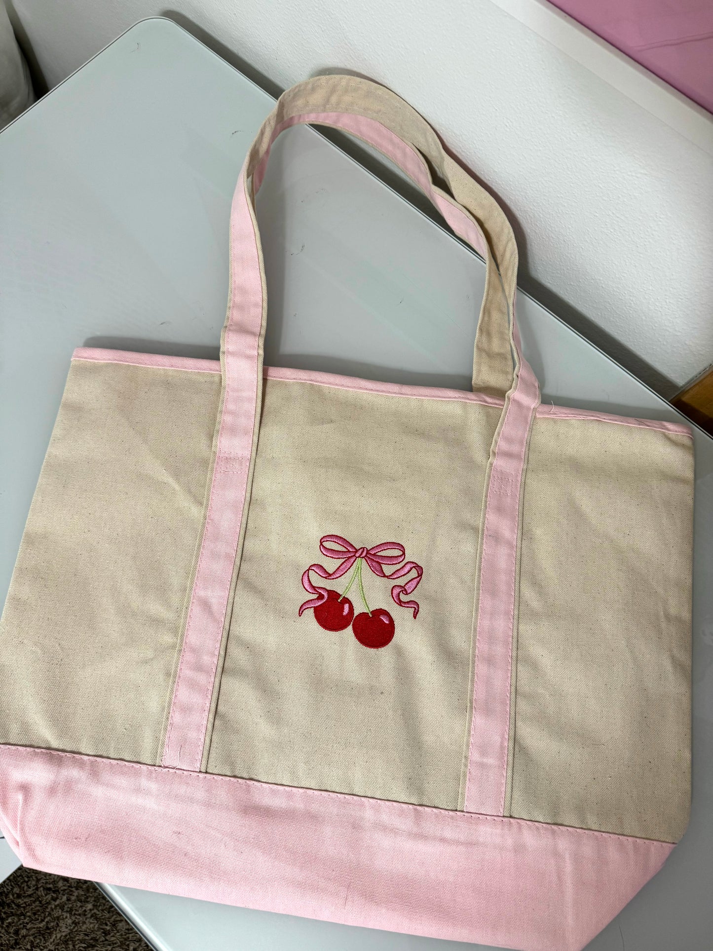 Bow Cherry Pink Tote Bag