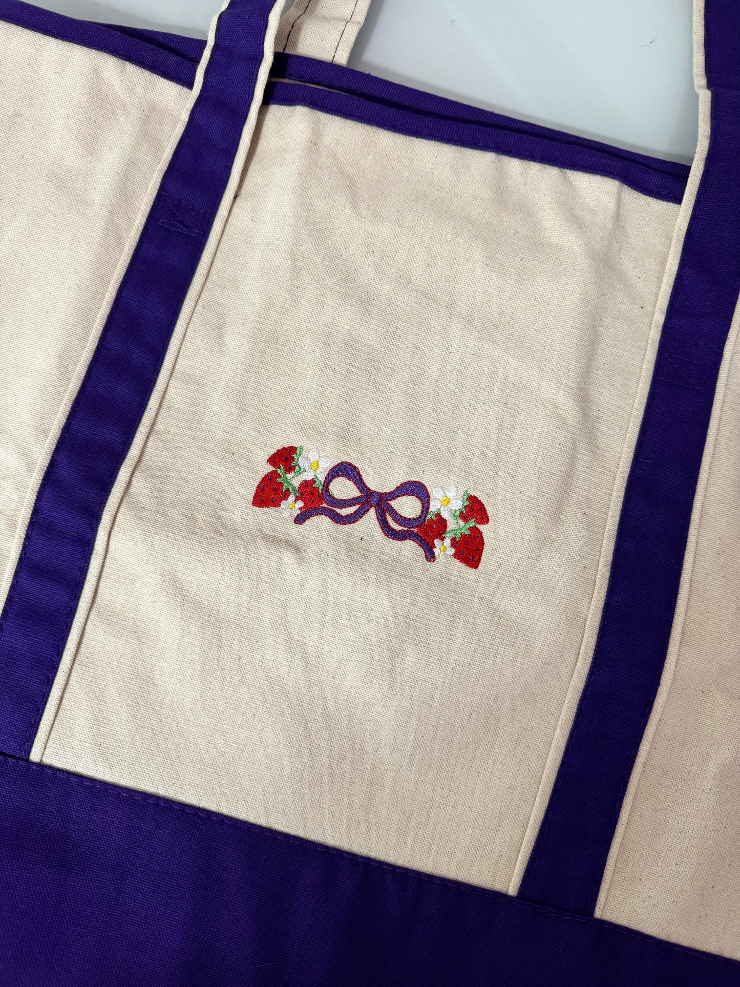 Strawberry Bow Purple Tote Bag