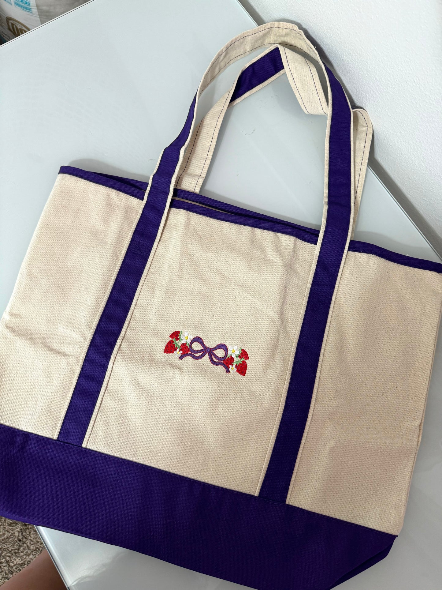 Strawberry Bow Purple Tote Bag