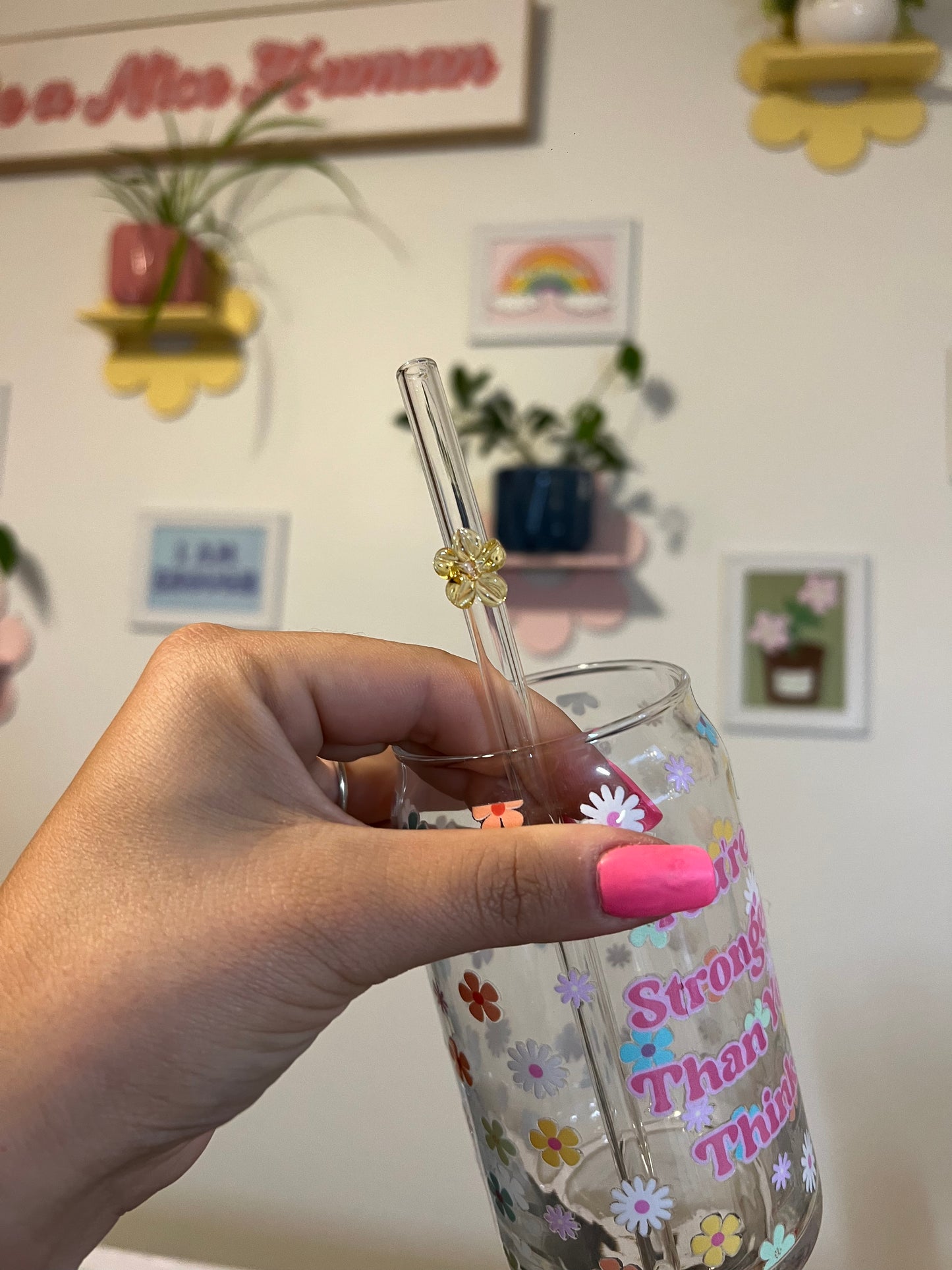 Colorful Flower Glass Straws