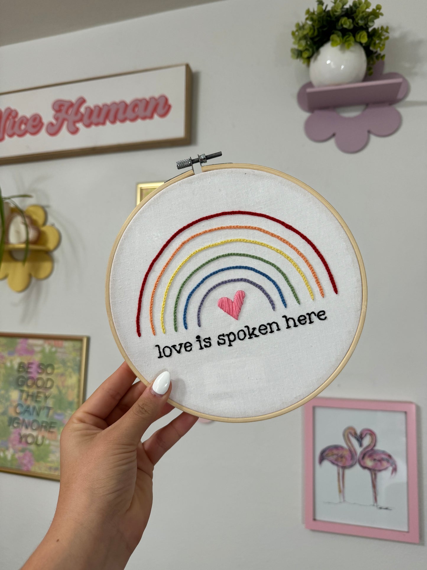 Large Love Is Spoken Here Embroidered Hoop