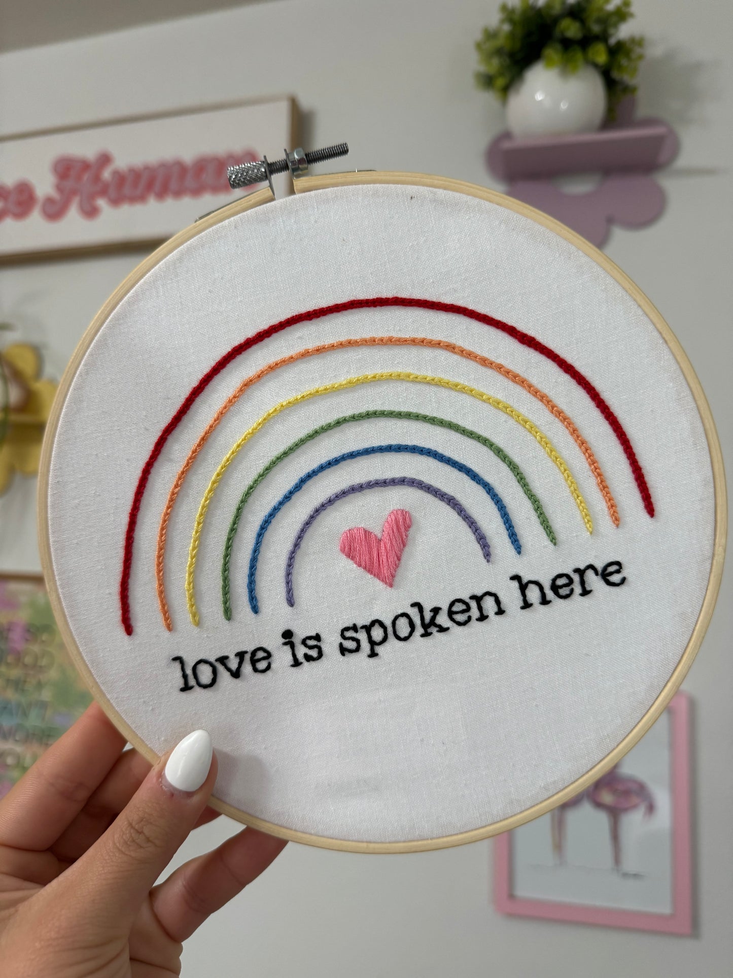 Large Love Is Spoken Here Embroidered Hoop