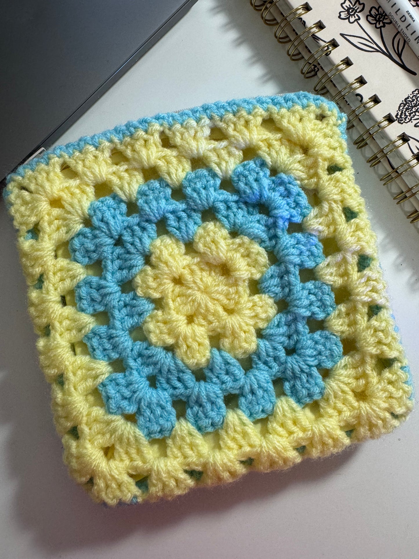 Blue & Yellow Crochet Zipper Pouch