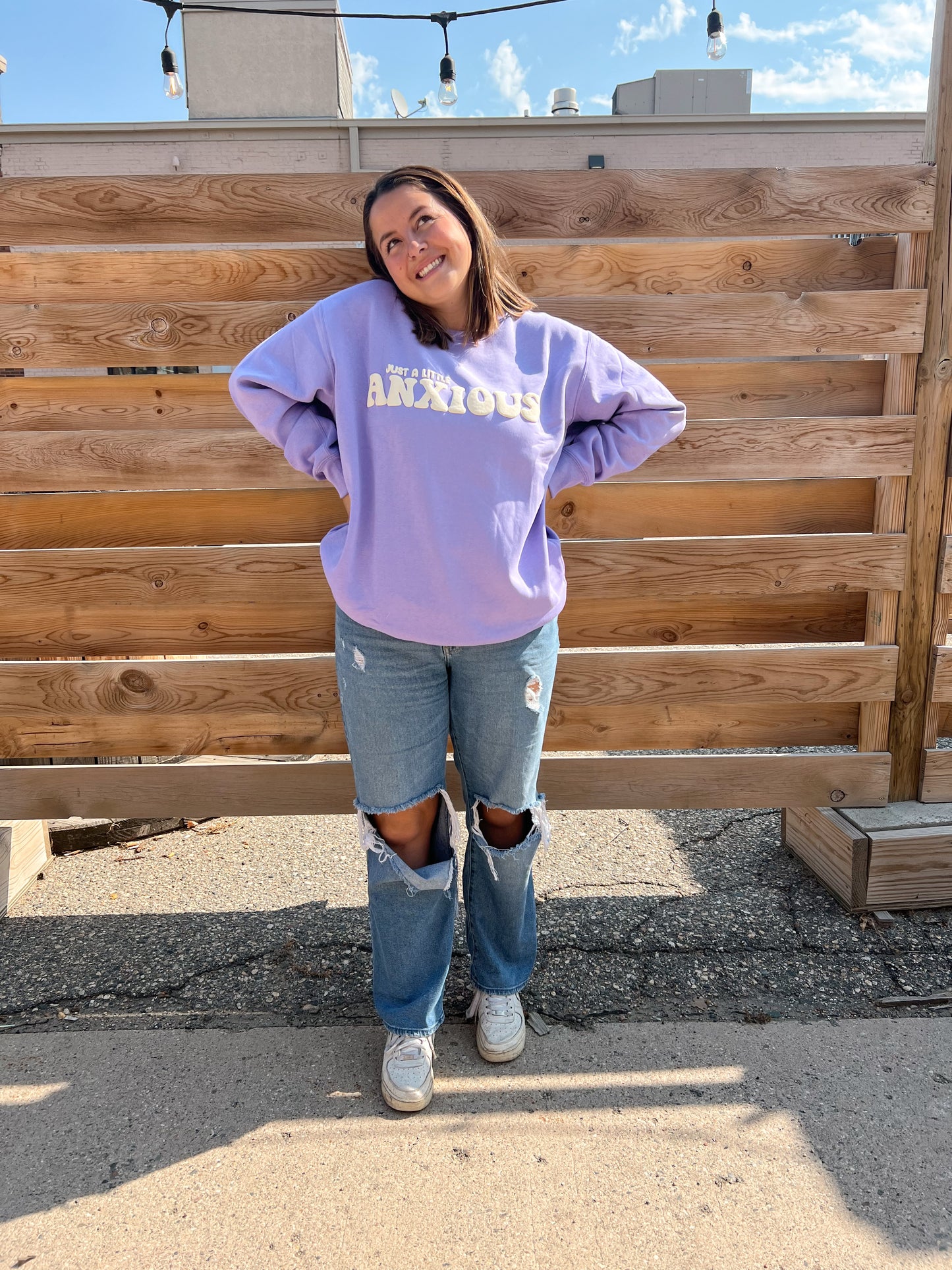 Lilac Just A Little Anxious Crewneck
