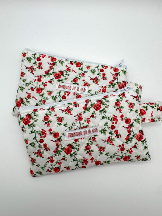 Red Rose Quilted Zipper Pouch